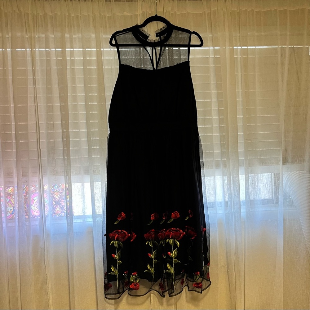 Gorgeous Black dress with red rose embroidered details
